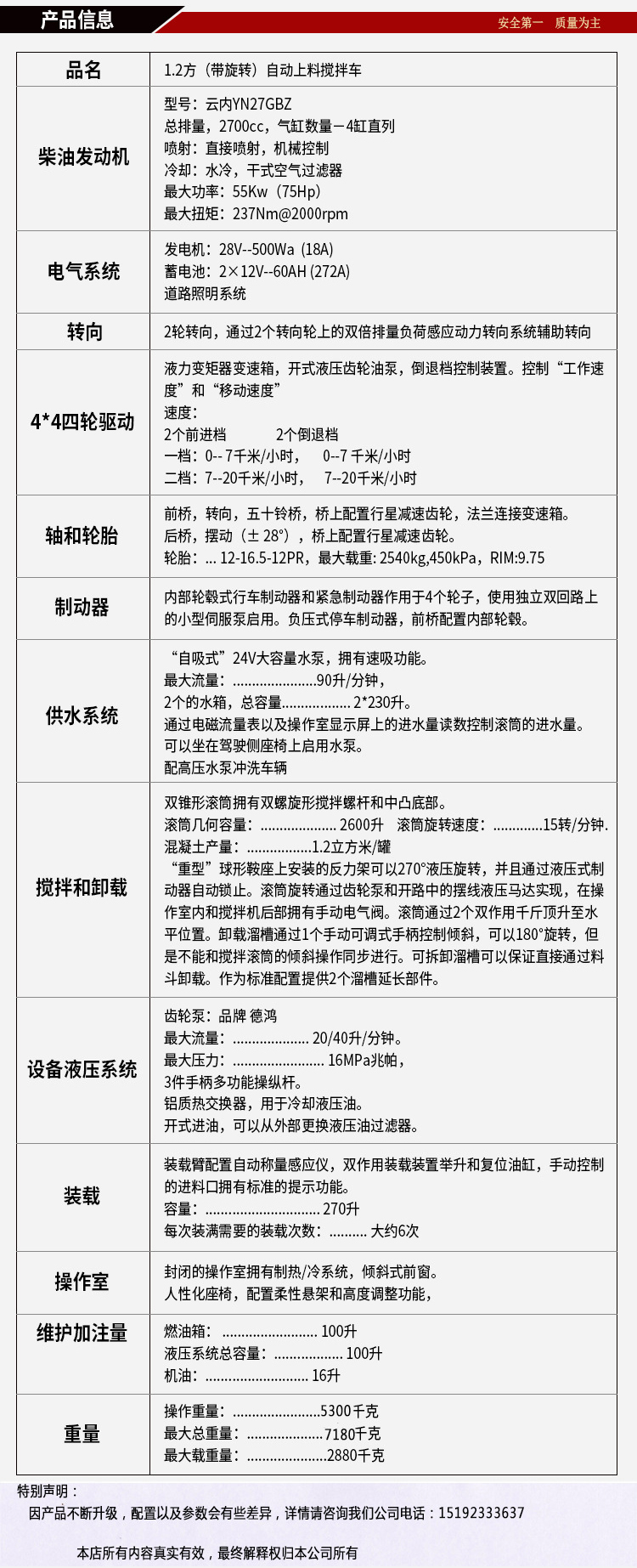 魯尊 自上料攪拌車 產(chǎn)品參數(shù)